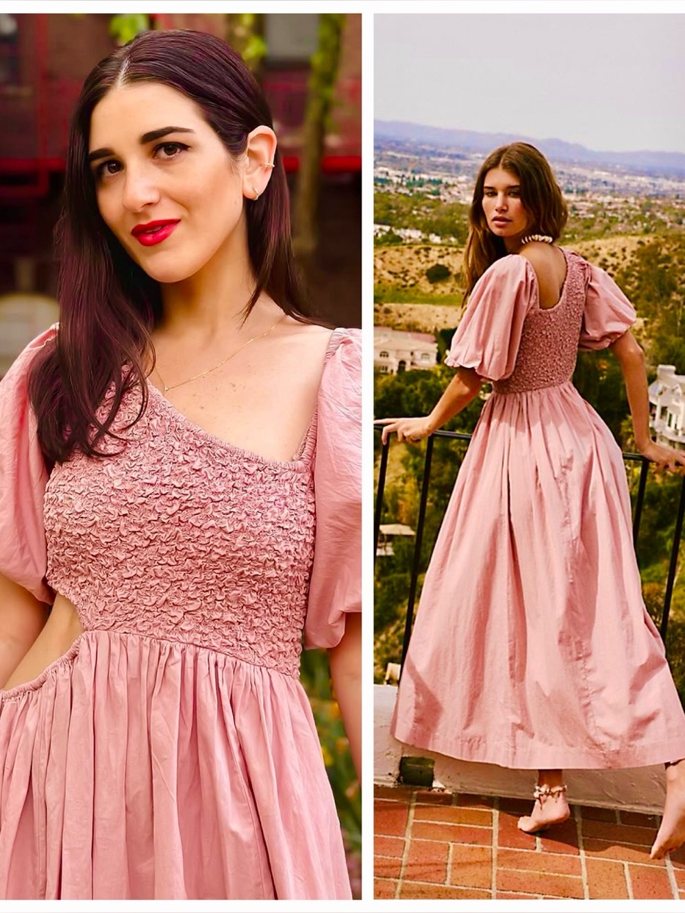 Free People Maxi Dress Pink Kalina Smocked Puff Sleeve Cutout size XS